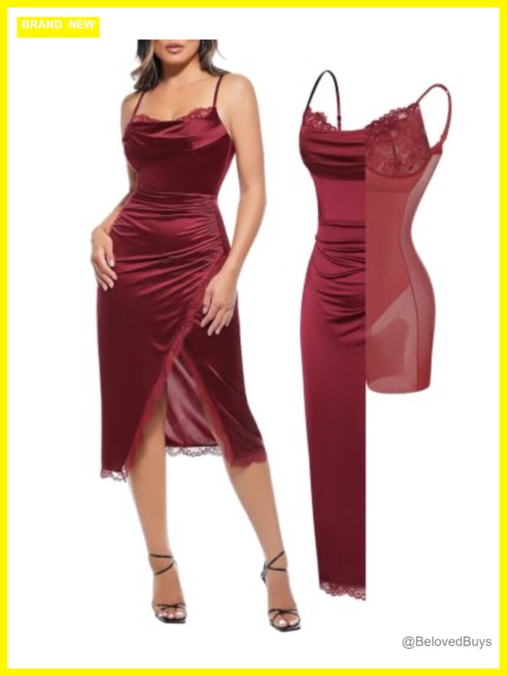 Popilush Satin Corset Dress Lace Trim Built-in Shapewear Cocktail Date Night